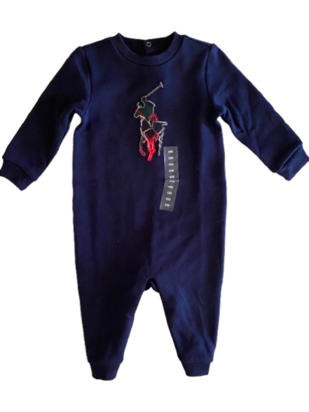 Ralph Lauren Baby Plaid Big Pony Coverall Size 9 mos Navy Cotton Fleece NWT